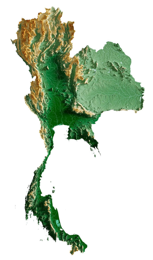 Mapa reliefowa Tajlandii